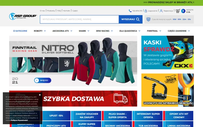 ASPshop.pl home page on a laptop screen