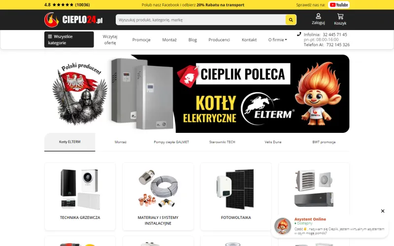 Ciepło24.pl home page on a laptop screen
