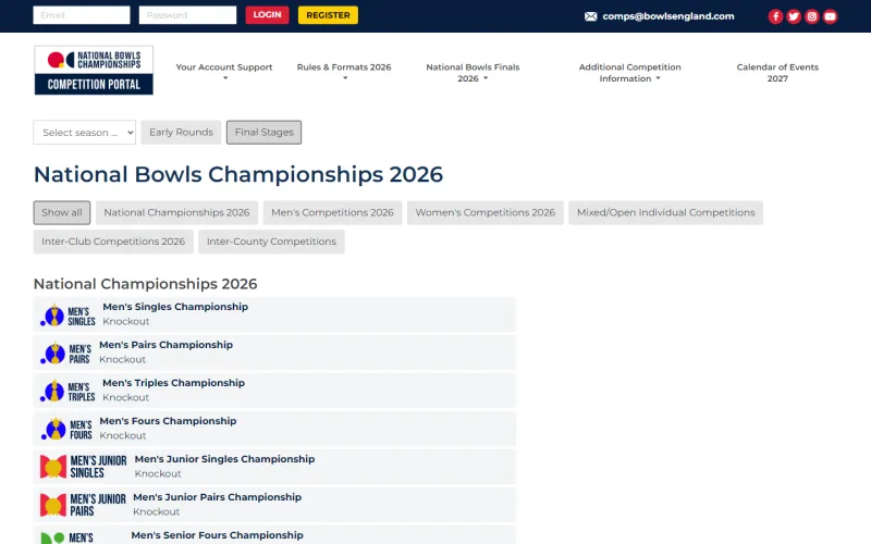 Bowls England home page on a laptop screen