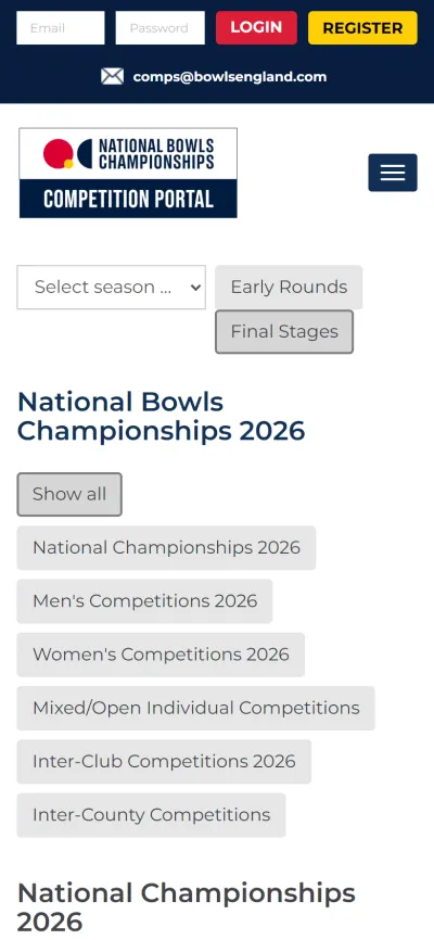 Mobile version of the Bowls England website